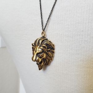 Brass Lion head charm necklace